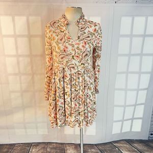 Aura long sleeve paisley flowy mini tunic boho dress size xs
